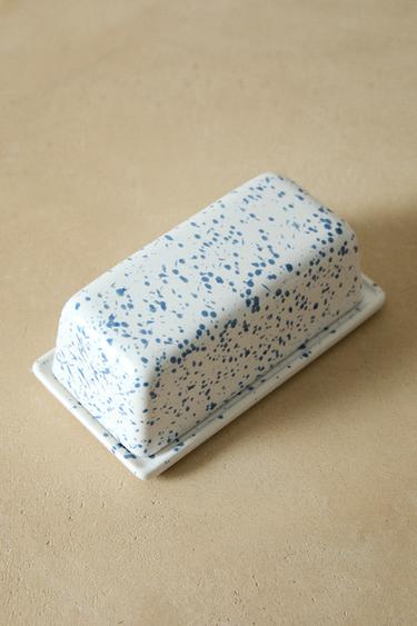 SPECKLED STONEWARE BUTTER DISH - Blue by Zara