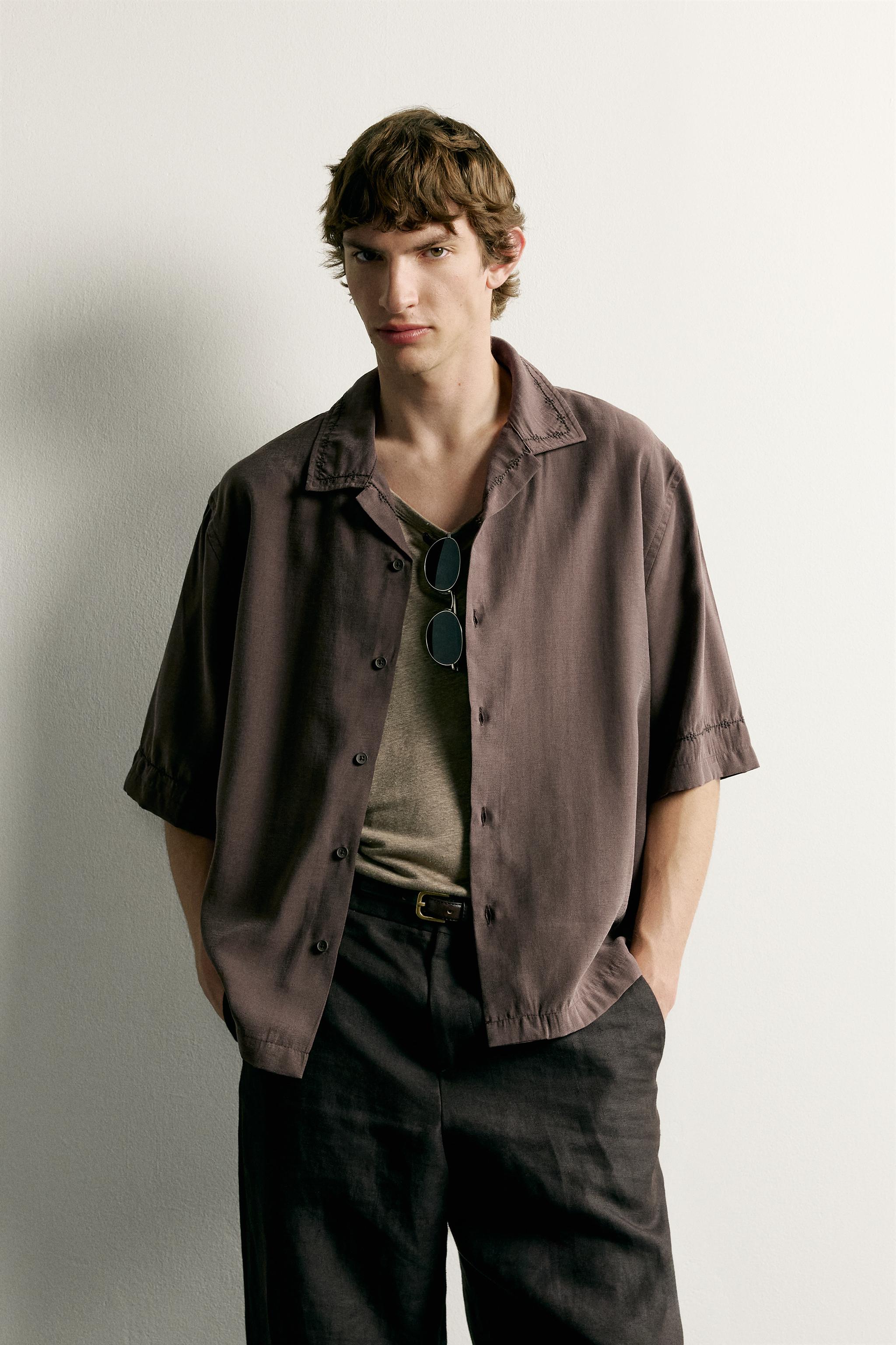 Мужские рубашки Zara EMBROIDERED RELAXED-FIT SHIRT — фото 2