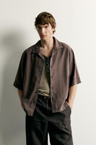 RELAXED FIT EMBROIDERED SHIRT - Brown by Zara