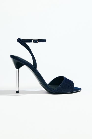 Zara SANDALE S VISOKOM POTPETICOM OD TRAPERA – Plava