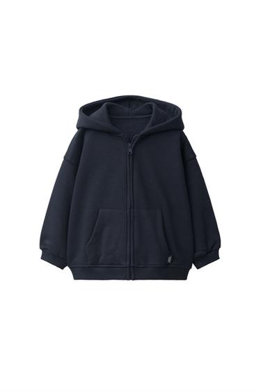 Zara HOODED ZIP SWEATSHIRT - Navy blue