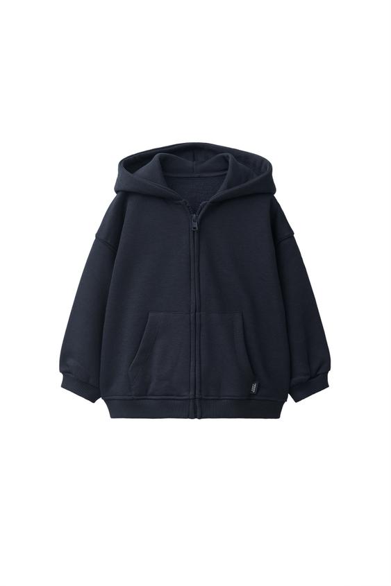 Zara HOODED ZIP SWEATSHIRT - Navy blue - Image 0