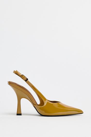 ZAPATO TACÓN DESTALONADO EFECTO ACHAROLADO - Marrón Caramelo de Zara