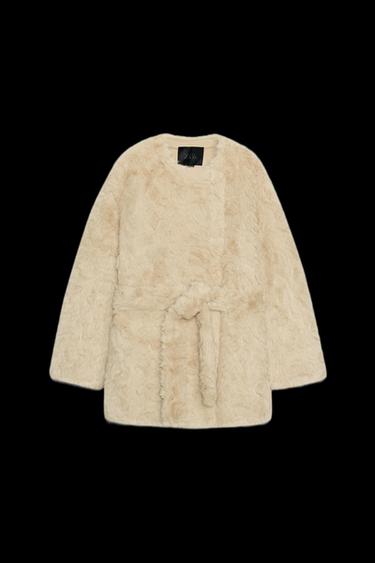CHAQUETA EFECTO PELO CINTURÓN ZW COLLECTION - Crudo de Zara - Imagen 0