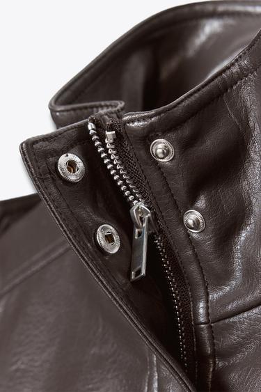 FAUX LEATHER SHORT JACKET - Taupe grey by Zara