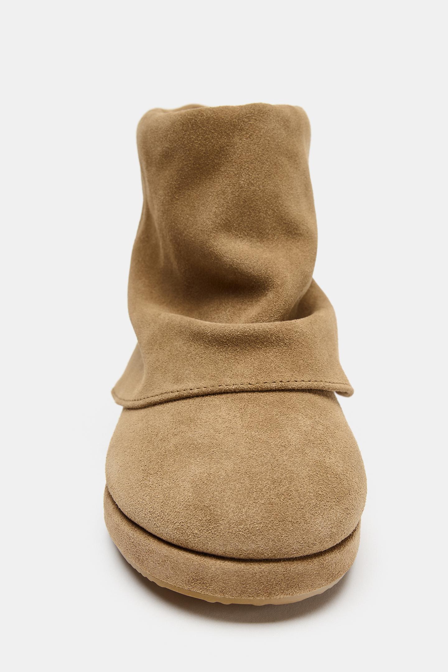 Женские ботинки Zara Leather Ankle with Gaiter Detail, цвет: Коричневый — фото 5