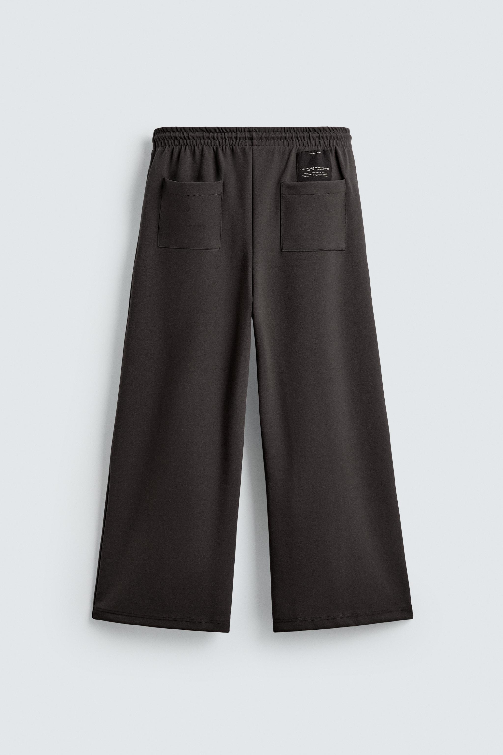 NEOPRENE EFFECT PLEATED PANTS WITH LABEL - Dark brown | ZARA
