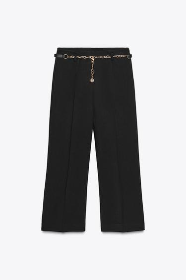 Zara CHAIN BELT ANKLE PANTS - Black - Image 0