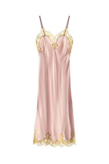 VESTITO MIDI SATINATO CON PIZZO - Rosa di Zara