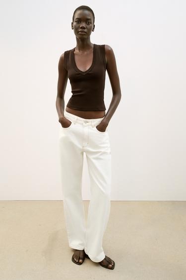 COTTON V-NECK T-SHIRT - Brown by Zara