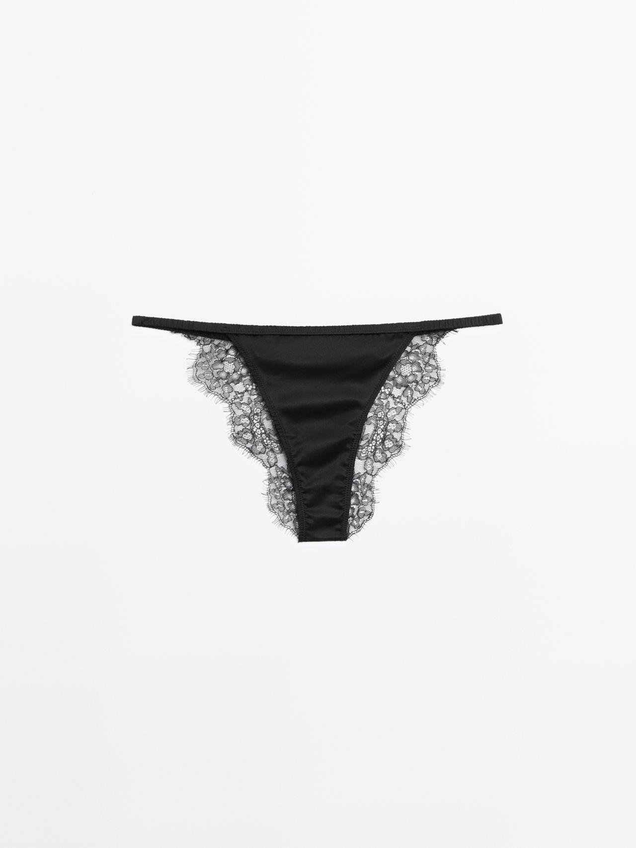 Silk briefs with lace detail — Black
