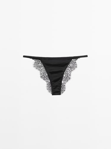 Silk briefs with lace detail — Black 1