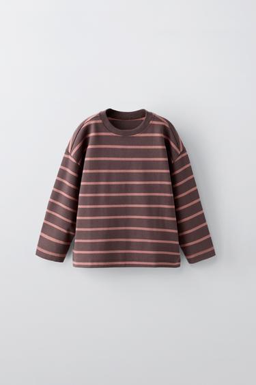 Zara STRIPED T-SHIRT WITH LABEL - Purple