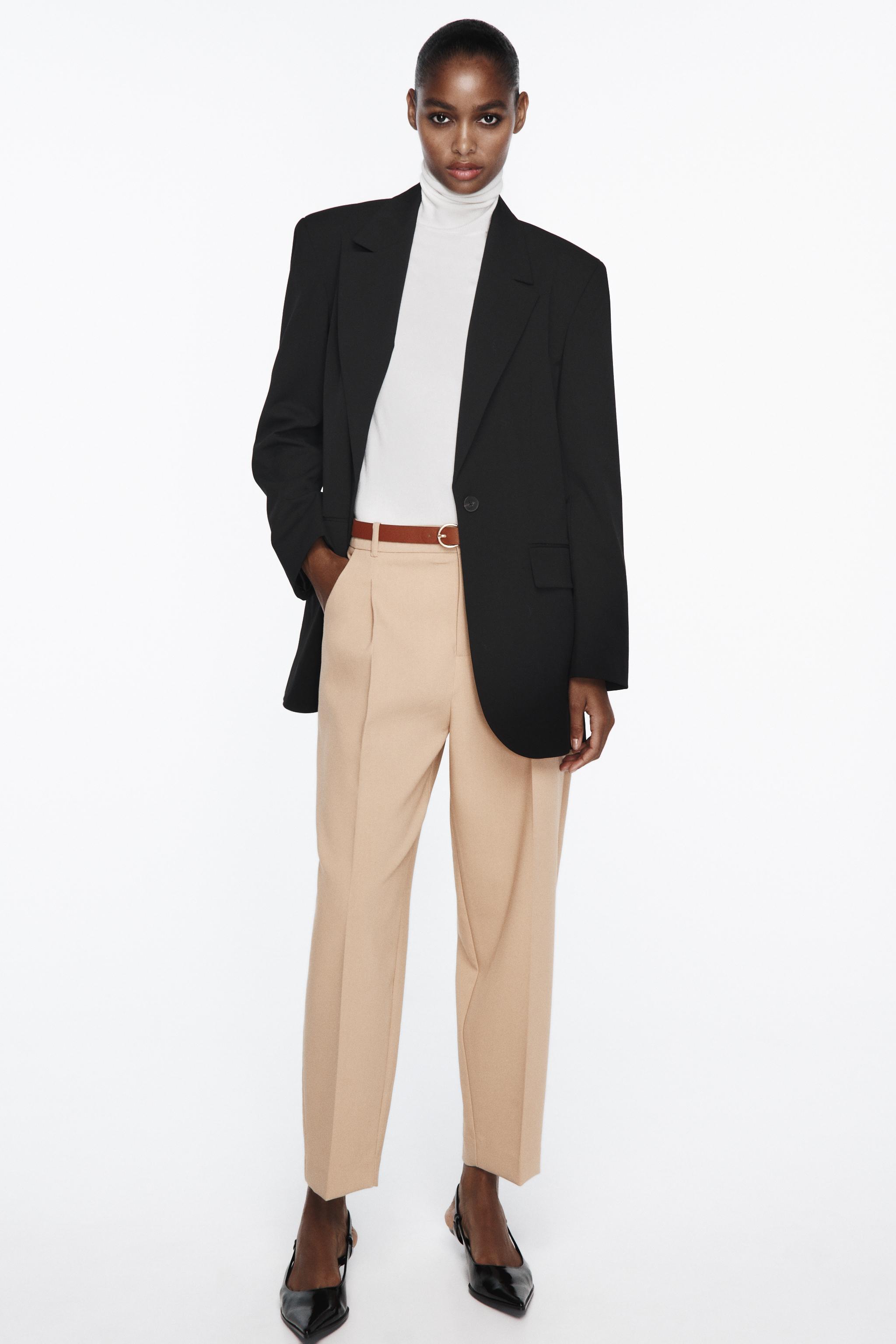 TROUSERS WITH LINED BELT - Beige