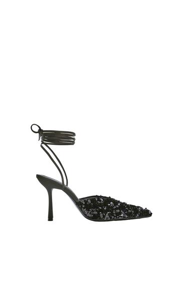 SEQUINNED HIGH-HEEL SLINGBACK SHOES