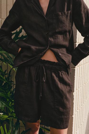 100% LINEN SHORTS ZW COLLECTION - Brown by Zara