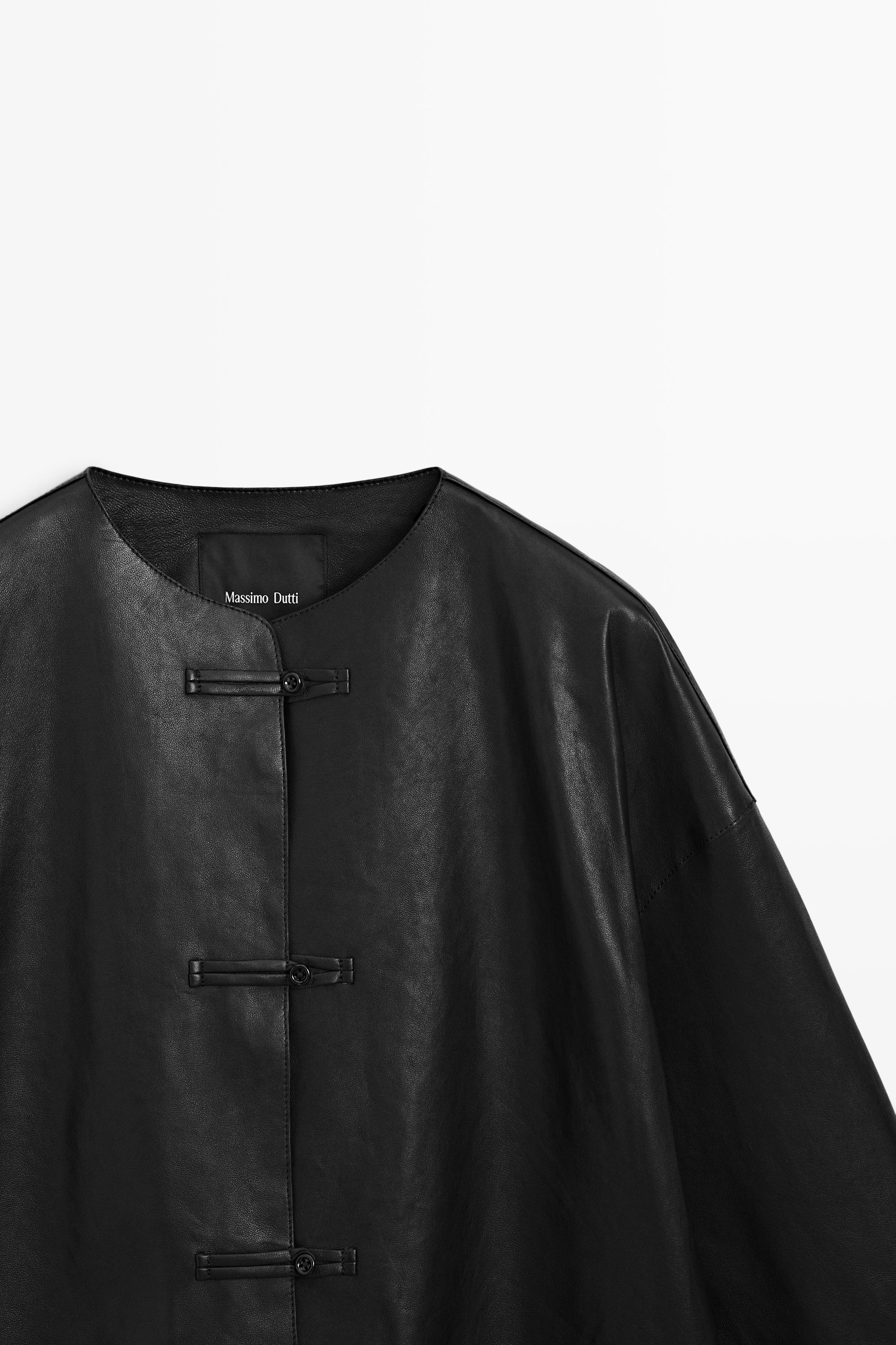 Leather jacket with toggle detail