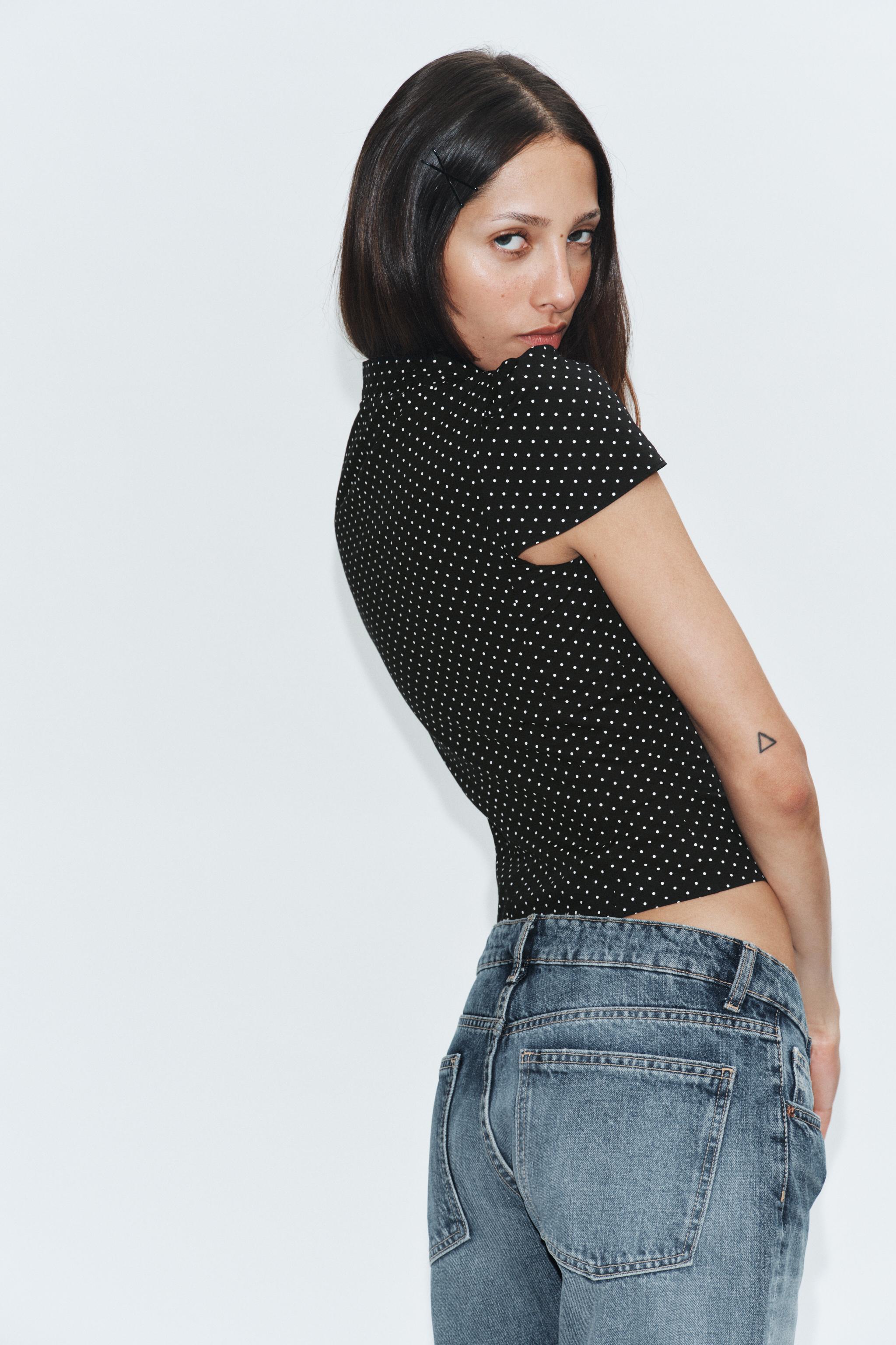 POLKA DOT POPLIN SHIRT WITH TIE OPENING — Black / White