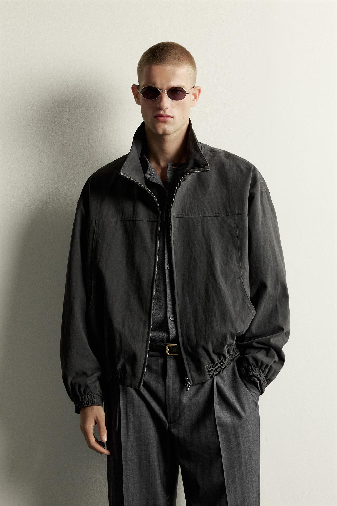 CROPPED-FIT JACKET WITH ELBOW PATCHES — Anthracite grey
