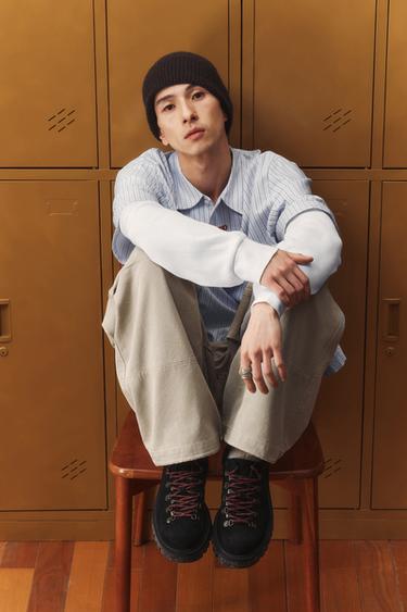 Zara 皮革扣環德比鞋 - 黑色