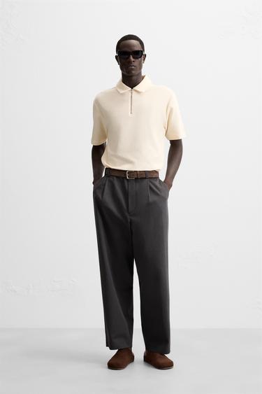 TEXTURED WEAVE POLO SHIRT WITH ZIP - Ecru by Zara