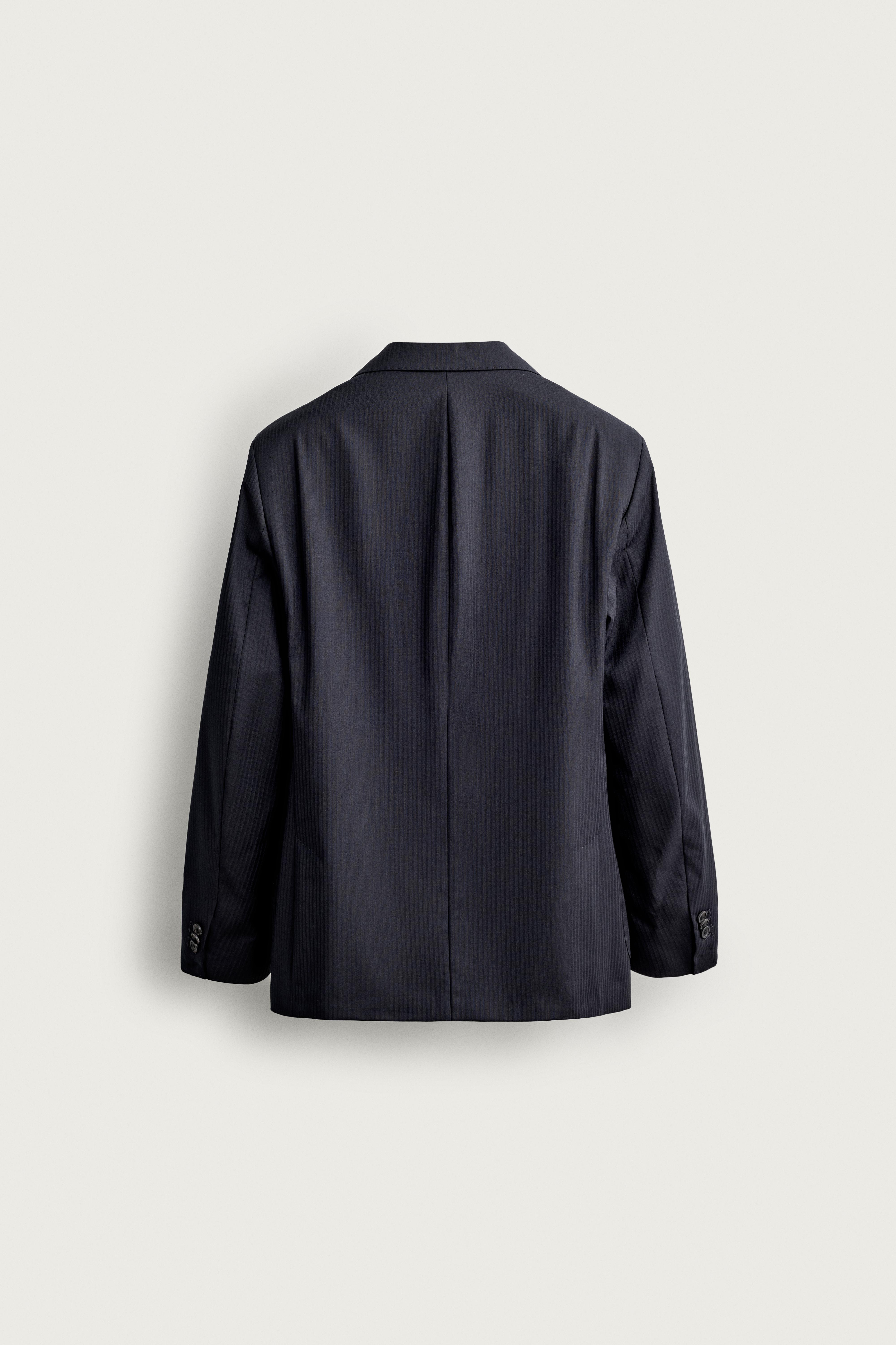 100% WOOL STRIPED BLAZER — Dark navy (alternate view)