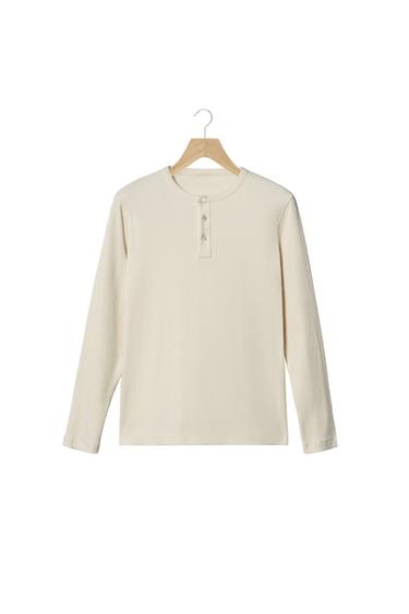 RIBBED HENLEY T-SHIRT - Ecru by Zara