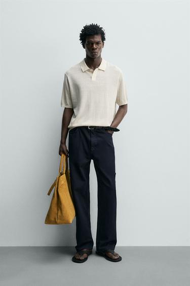 პოლო მაისური ნაქსოვი აბრეშუმი - სელის ქსოვილი - Zara-ს Oyster-white - სურათი 0