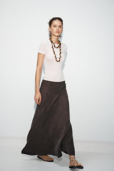 Zara ZW COLLECTION LONG SKIRT - Brown