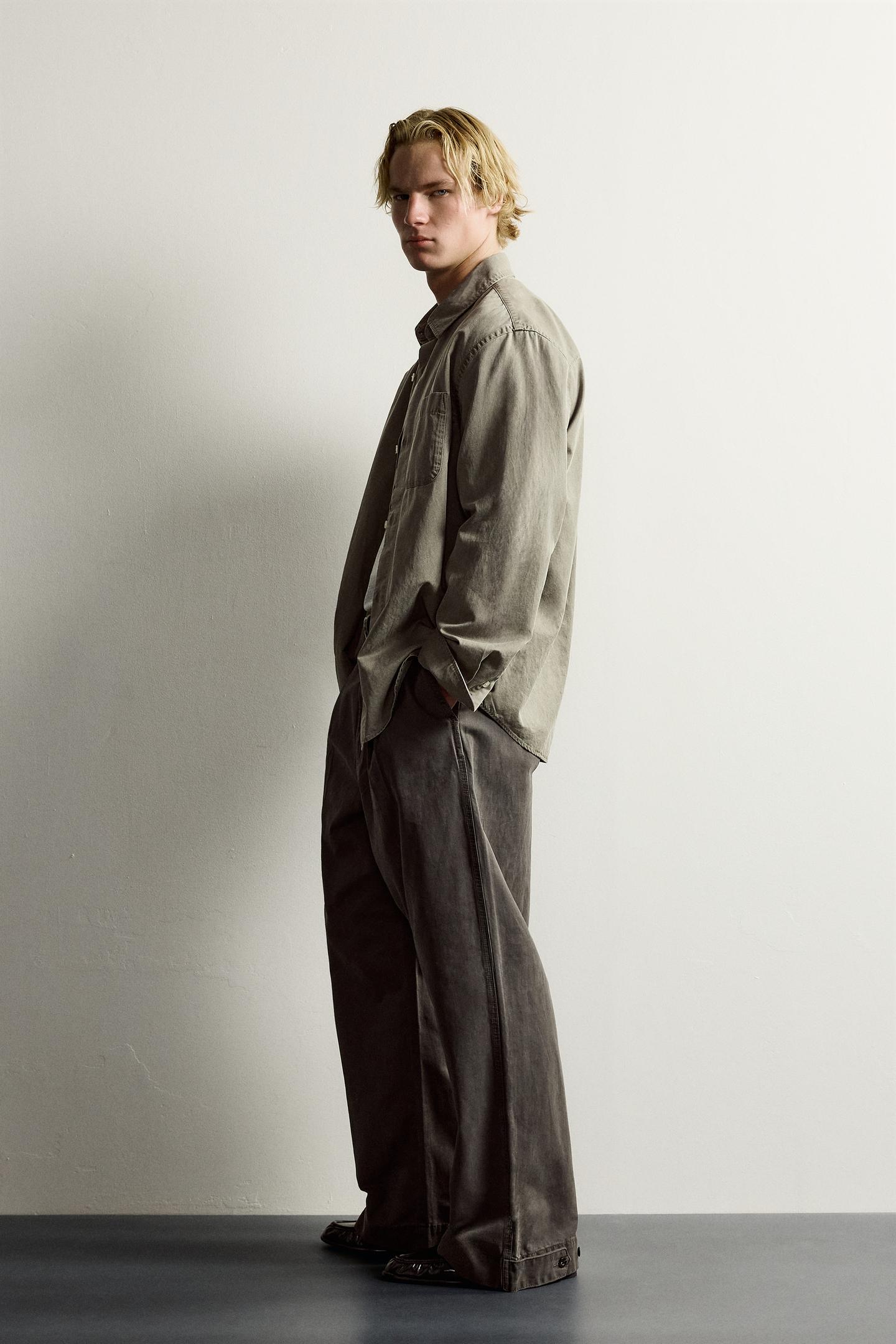 Мужские брюки Zara Wide-Fit Chino, цвет: Коричневый — фото 4
