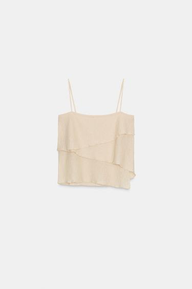 TOP DE TRICÔ COM ALÇAS - Creme da Zara