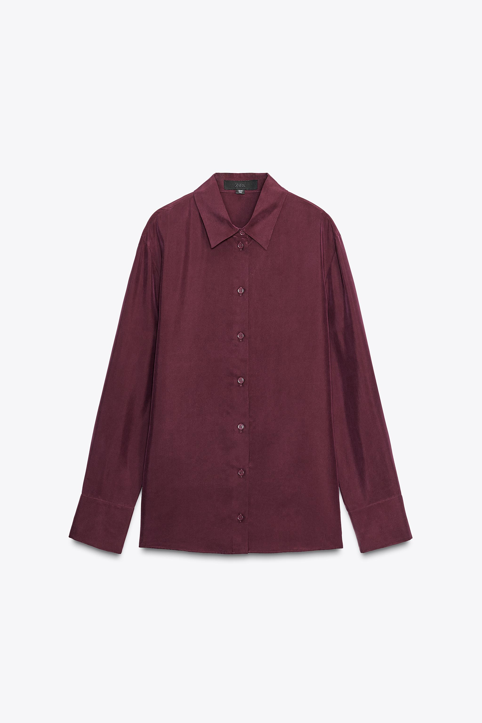 100% SILK SHIRT ZW COLLECTION - Burgundy | ZARA New Zealand