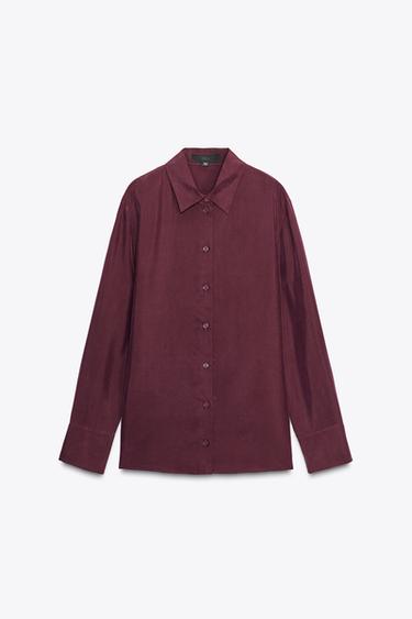 100% SILK SHIRT ZW COLLECTION - Burgundy by Zara