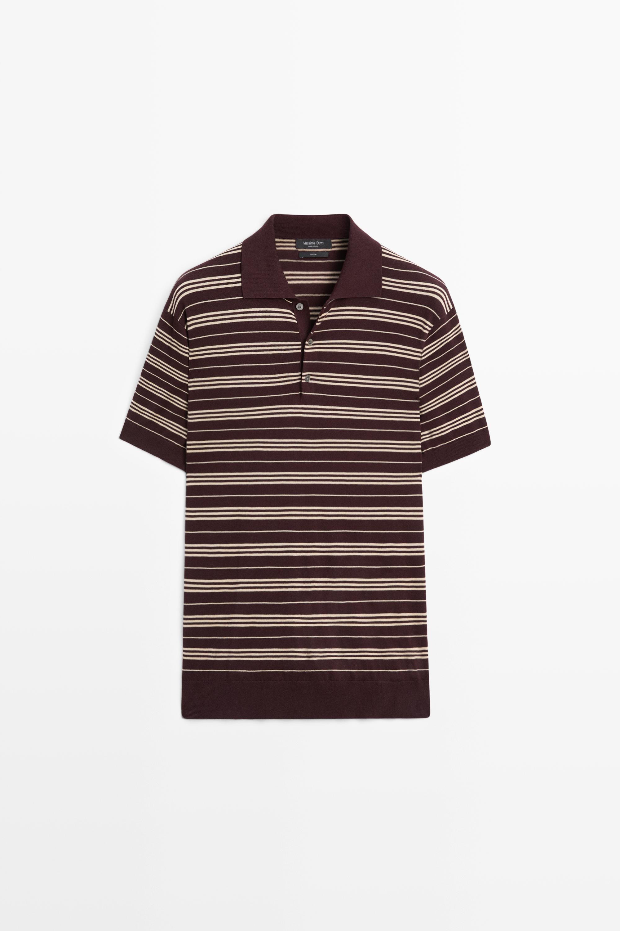 100% Cotton Striped Knit Polo Sweater