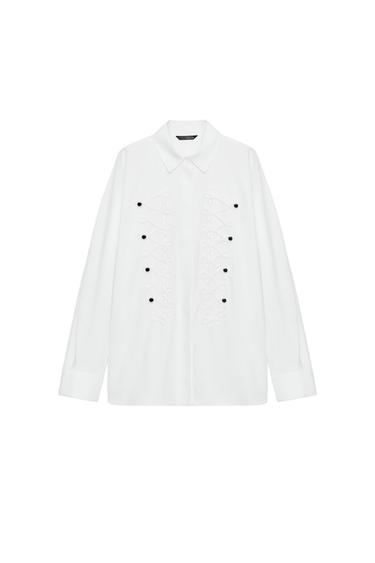Zara 羅紋府綢襯衫 - 白色