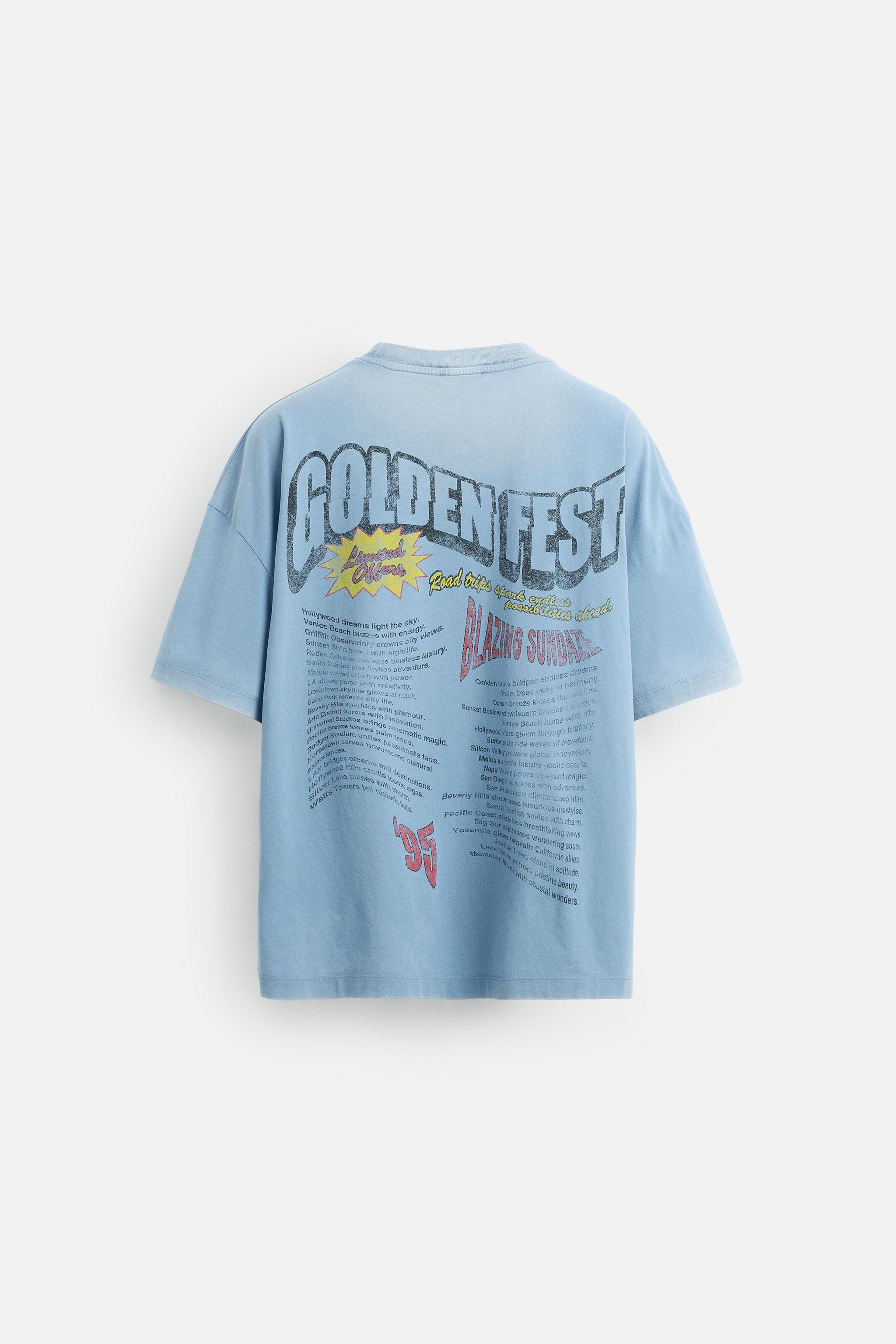 ZARA ウォッシュ加工プリントTシャツ 6224/479 ウォッシュ加工プリントTシャツ - ライトブルー | ZARA Japan / 日本
