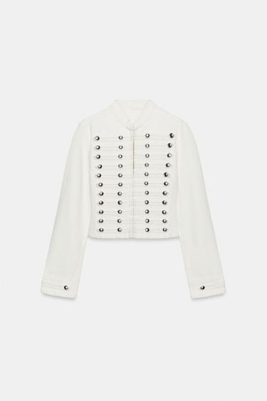 TRF FITTED DENIM JACKET WITH BUTTONS - Oyster-white by Zara