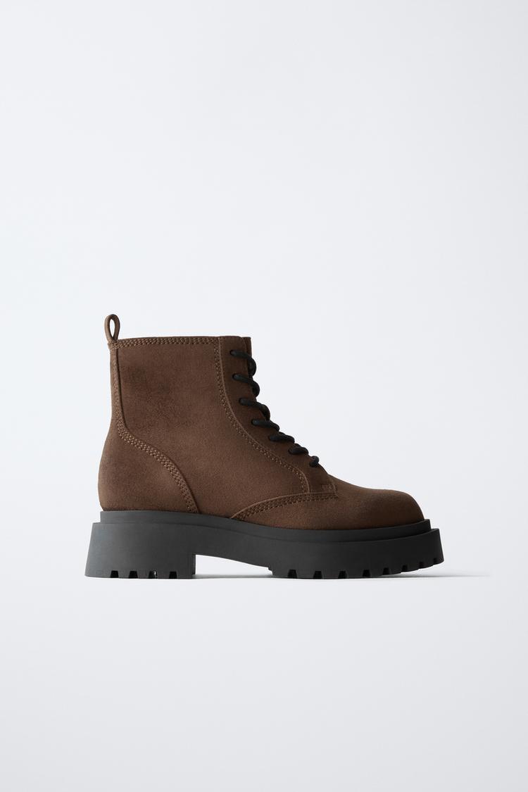 Chunky Sole Front Zip Boots Zara TRACK ANKLE BOOTS Brown