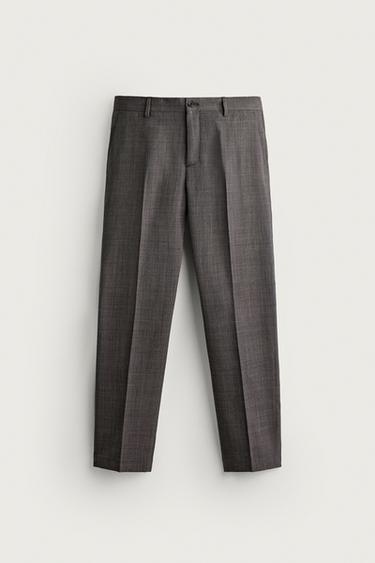 PANTALÓN TRAJE CUADROS CON LANA - marrón vigoré de Zara - Imagen 0