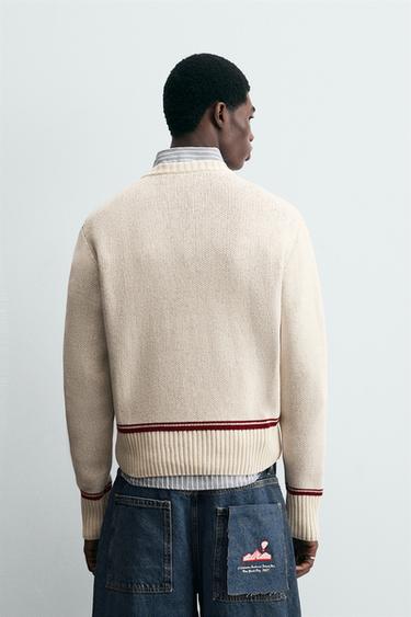 Zara COMBINATION JACQUARD SWEATER - Ecru