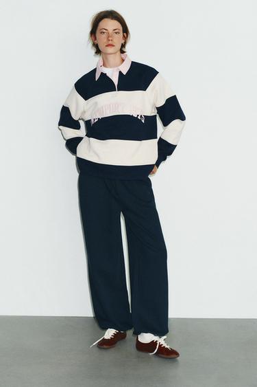 STRIPED POLO SWEATSHIRT WITH SLOGAN - marine fra Zara - Billede 0
