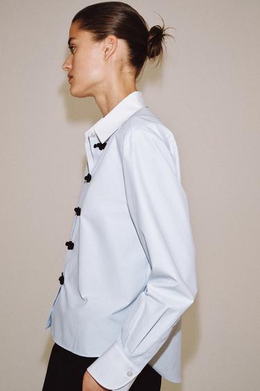 ZW COLLECTION SHIRT WITH CONTRAST FROG FASTENING - White / Navy by Zara - Image 3