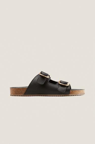 FLAT LEATHER SANDALS WITH BUCKLES - Black by Zara - Image 2