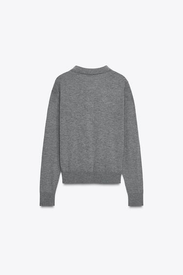 PULL POLO EN MAILLE UNIE - Gris chiné de Zara - Image 7