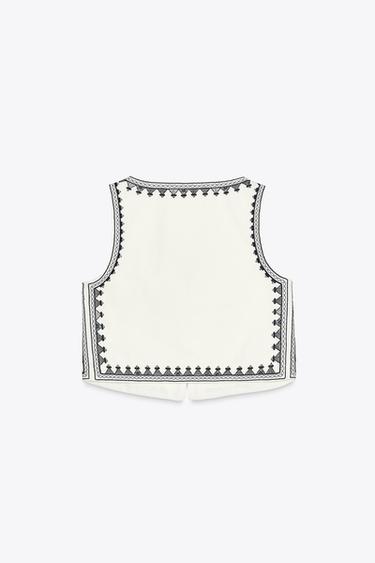 GILET BRODÉ EN CONTRASTE - Écru de Zara - Image 6
