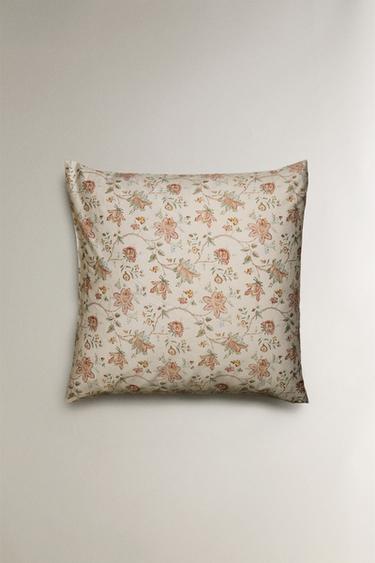 FLORAL SATEEN PILLOWCASE (300 THREAD COUNT) - Ecru by Zara - Image 1