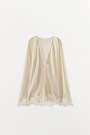 CHEMISE SATINÉE DENTELLE NŒUD - Écru de Zara - Image 3