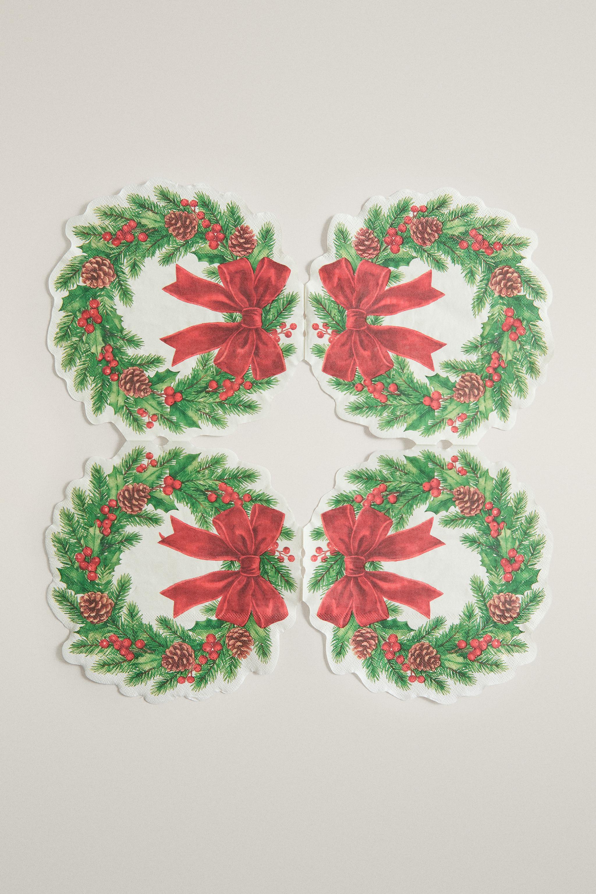 LOT DE 20 SERVIETTES DE TABLE PAPIER COURONNE DE NOËL