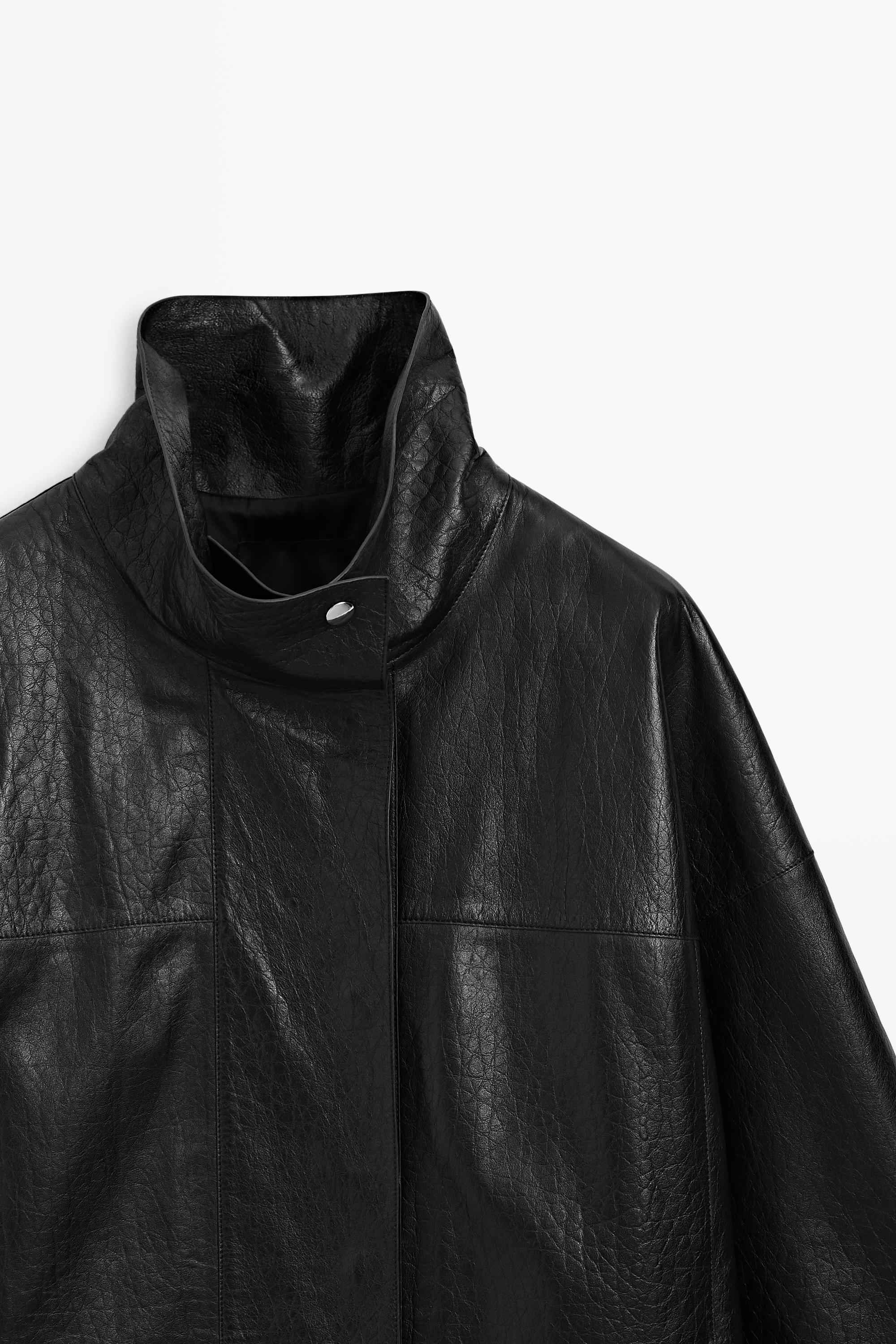 Veste en cuir à col montant