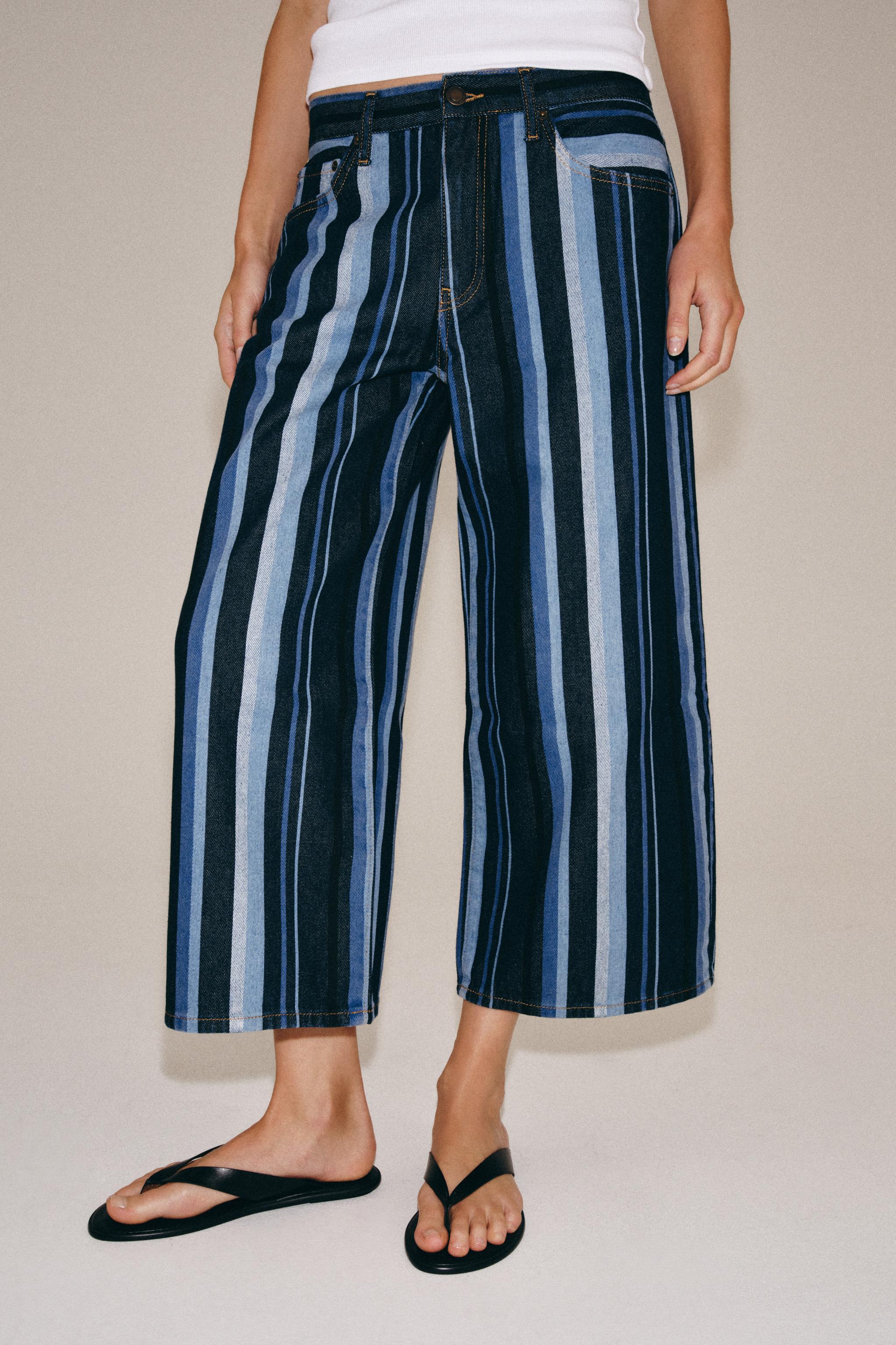 Женские джинсы Zara ZW COLLECTION MID-RISE STRIPED CULOTTE JEANS — фото 4